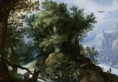 Forest Scene With Hunters
