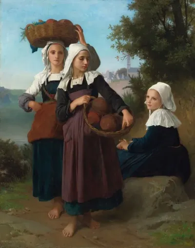 Fouesnant Girls Returning From The Market