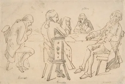 Four Artists Seated At A Table Brunet Potier Tiercetin Vernet