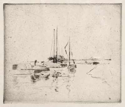 Four Boats On The Canal Near Dordrecht