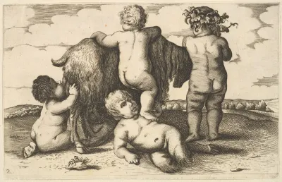 Four Boys A Young Satyr And A Goat
