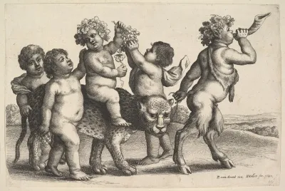 Four Boys A Young Satyr And A Leopard