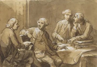 Four Connoisseurs Seated At A Table Late