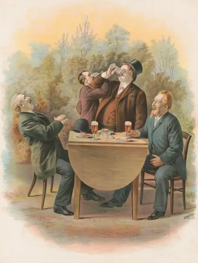 Four Gentlemen Sitting At A Table In The Outdoors Enjoying Food And Drinks 2