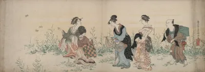 Four Girls And A Servant Enjoying Wild Flowers And Butterflies