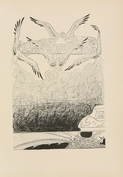 Four Gull Winged Djinns Lifting Up Suleiman Bin Daouds Palace