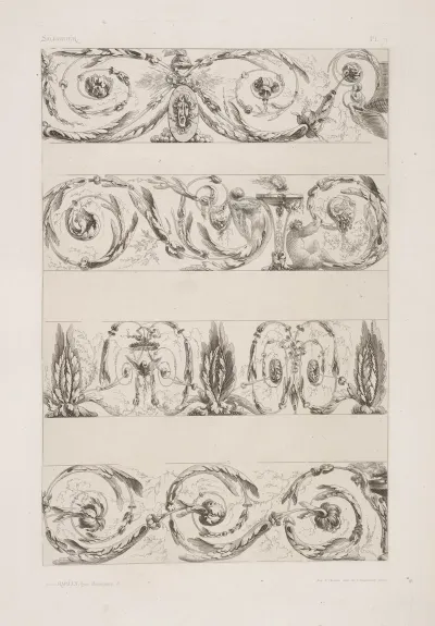 Four Horizontal Designs With Vegetal Shapes And Figures