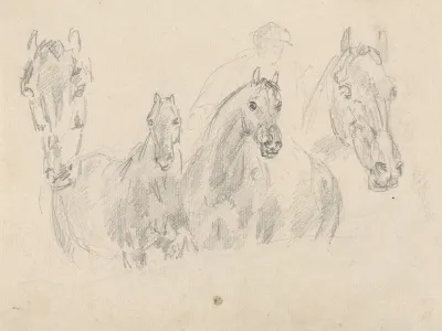 Four Horses Figure Faintly Sketched In Background