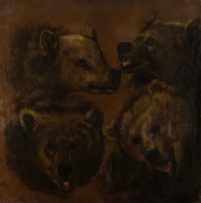 Four Lifesized Bears Heads