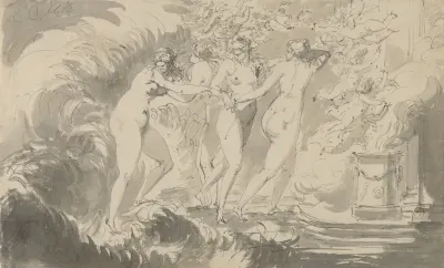 Four Nude Women Surrounded By Putti Approaching An Altar