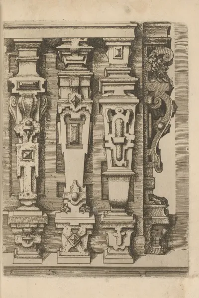 Four Pilasters With Rustication One Of Which Is Seen From The Side