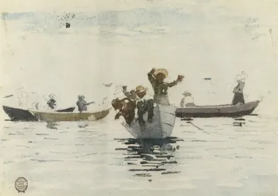Four Rowboats With Children