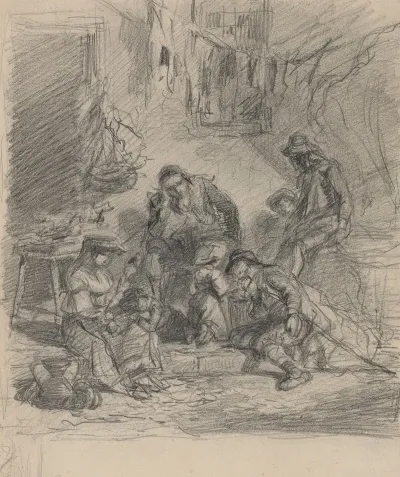 Four Seated Street Figures