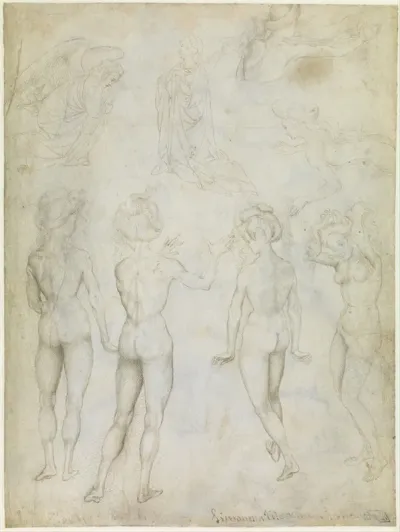 Four Studies Of A Female Nude An Annunciation And Two Studies Of A Woman Swimming