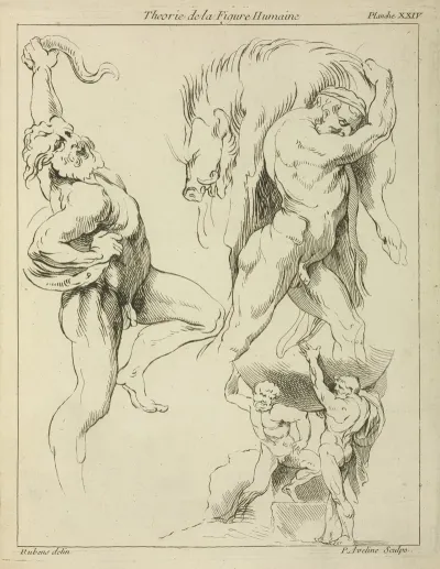 Four Studies Of Figures One Wrestling With A Snake One Lifting A Dead Boar And Two Atlas Figures Lifting A Globe