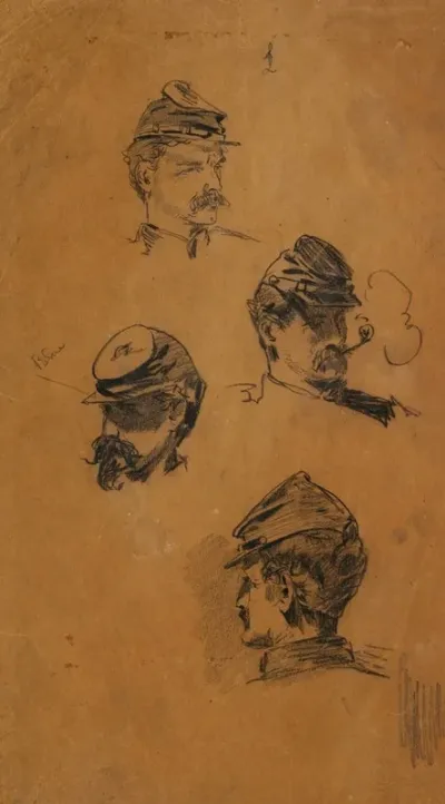 Four Studies Of Soldiers Heads