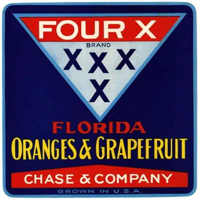 Four X Brand Florida Oranges And Grapefruit Label