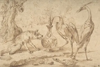 Fox With Two Herons