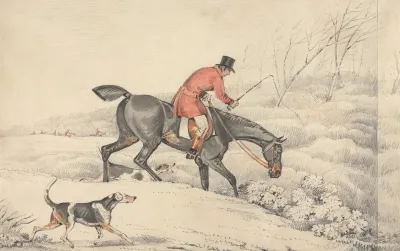 Foxhunting Rider And A Couple Of Hounds Entering A Covert