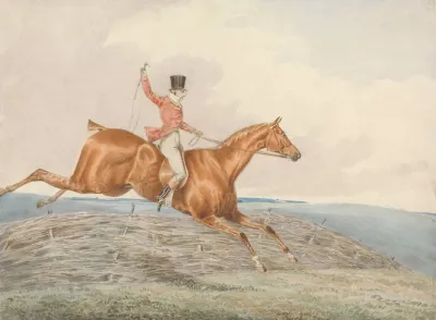 Foxhunting Rider Taking A Fence