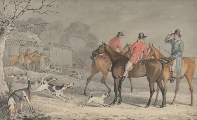 Foxhunting The Meet With Hounds Coming Out Of Kennel