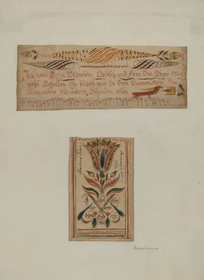 Fractur Paintings Upper A Hymn Lower Religious Motto