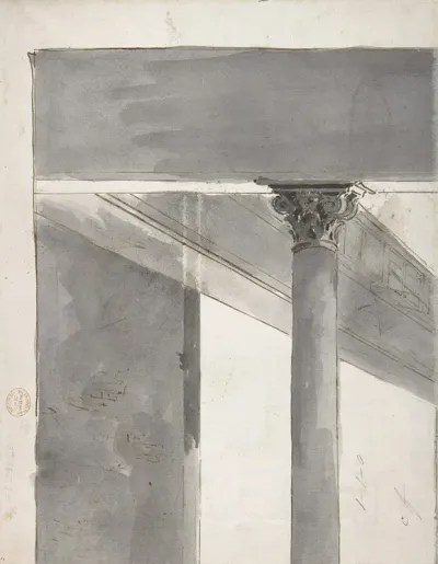 Fragment Of A Larger Drawing Representing Part Of A Column And A Cornice