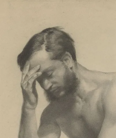 Fragment Of An Academic Study Of A Man With His Right Hand On His Forehead