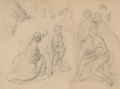 Fragment Of Composition With The Prince Figure And The Ladies Gathered Around Him For The Painting The Upbringing Of Sigismund Augustus