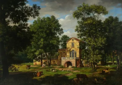 Fragment Of The Park In Natolin With The Cowshed