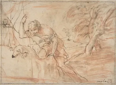 Framed Sketch For A Man A Dog And A Tree