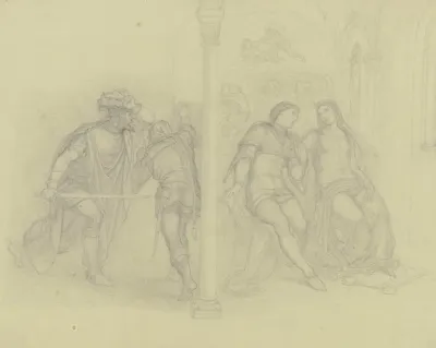 Francesca Da Rimini Mit Ihrem Geliebten Paolo Malatesta Von Links Nahert Sich Ihr Ehemann Giovanni Malatesta Mit Gezogenem Schwert