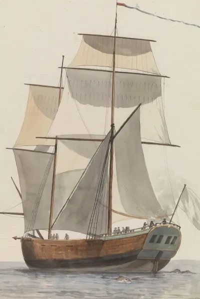 Frans Brigantijn Schip Lheureuse Marianne Waarop Het Reisgezelschap Van Valette Naar Agrigento Vaarde