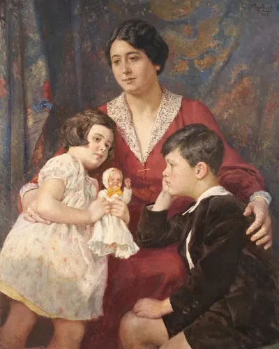 Frau Hirsch Mit Ihren Kindern