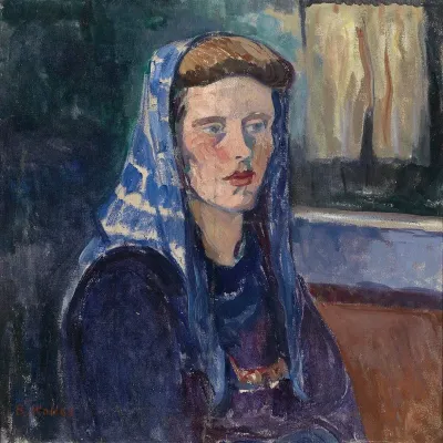 Frau Mit Blauem Kopftuch
