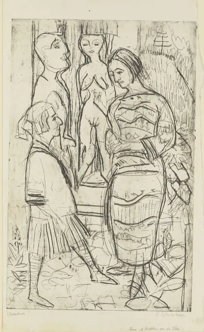 Frau Und Madchen Vor Der Ture