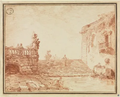 Freitreppe Mit Brunnen Und Wascherinnen