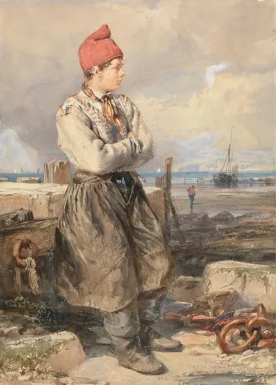 French Coast Scene With Fisherboy