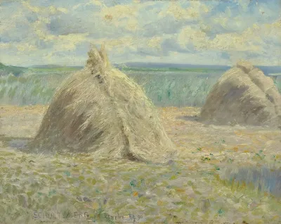 French Summer Landscape With Haystacks