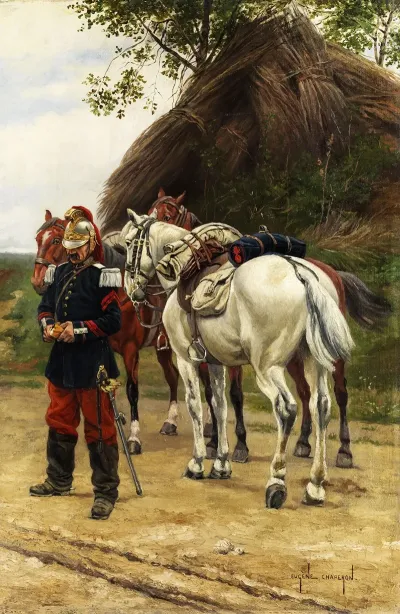 French Trooper With His Horse