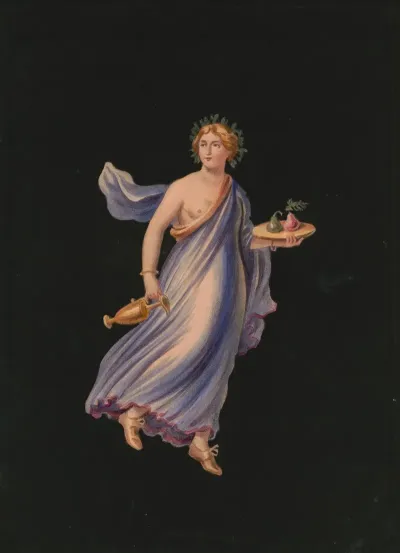 Frescoe At Pompeii Showing A Female Figure Carrying A Gold Pitcher And Platter Of Fruit