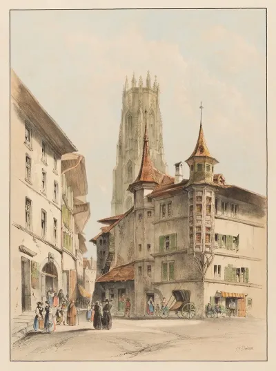 Fribourg Suisse Tour St Nicolas Entree De La Grande Rue