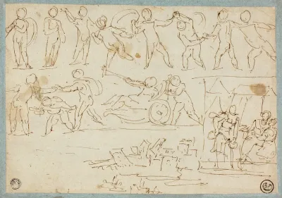 Frieze Of Putti Sketch Of Lot And His Daughters Sketch Of Buildings