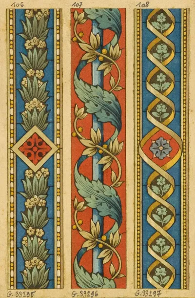 Frise Decorative Entrelacs De Feuilles De Lauriers Et Feuilles Dacanthe Fond Rouge