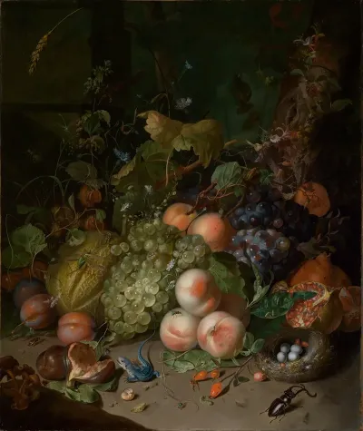 Fruchtstilleben Mit Hirschkafer Und Nest