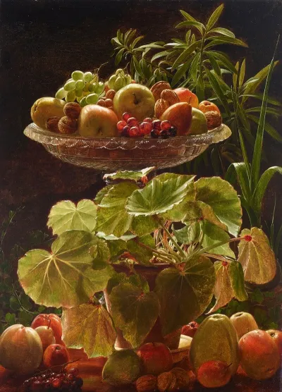 Fruit And Plants With A Crystal Bowl