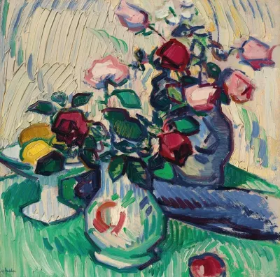 Fruit And Roses On A Table Top
