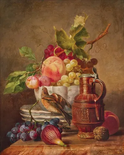 Fruit Still Life With A Goldfinch And A Wine Jug