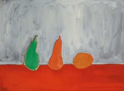 Fruits Nature Morte Poires Fond Gris