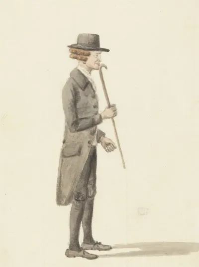 Full Length Figure Of A Man Dressed In Black Holding A Walking Stick